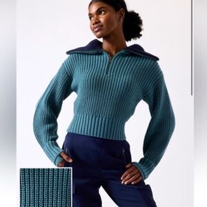 Athleta Adler funnel neck zip green navy